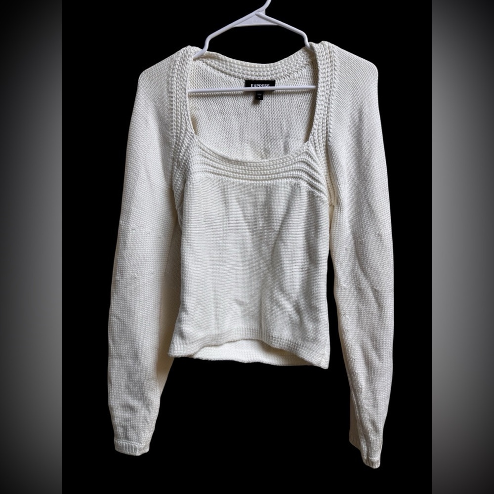 Express White Square Neck Knit Sweater - Size M